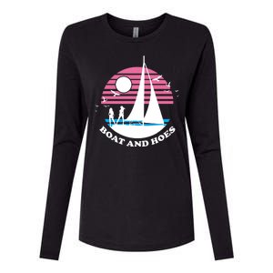 Boats And Hoes Retro Sunset Funny Womens Cotton Relaxed Long Sleeve T-Shirt