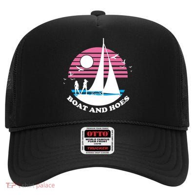 Boats And Hoes Retro Sunset Funny High Crown Mesh Back Trucker Hat
