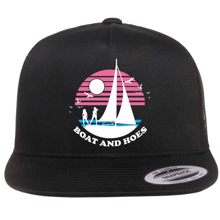 Boats And Hoes Retro Sunset Funny Flatbill Hat