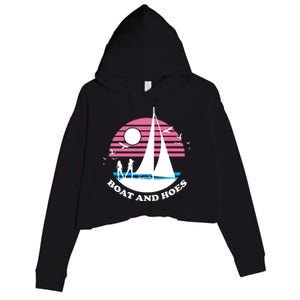 Boats And Hoes Retro Sunset Funny Crop Fleece Hoodie