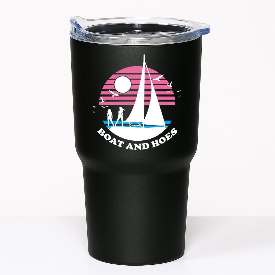Boats And Hoes Retro Sunset Funny Tumbler