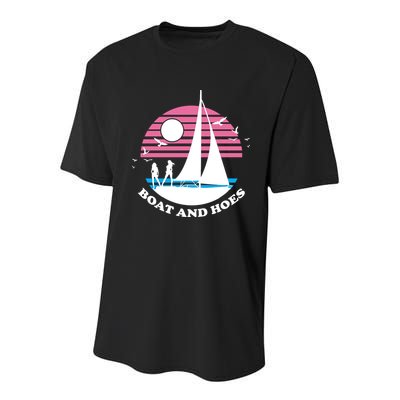 Boats And Hoes Retro Sunset Funny Youth Performance Sprint T-Shirt