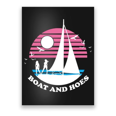 Boats And Hoes Retro Sunset Funny Poster