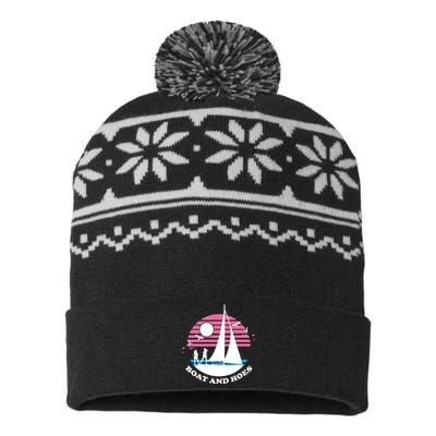 Boats And Hoes Retro Sunset Funny USA-Made Snowflake Beanie