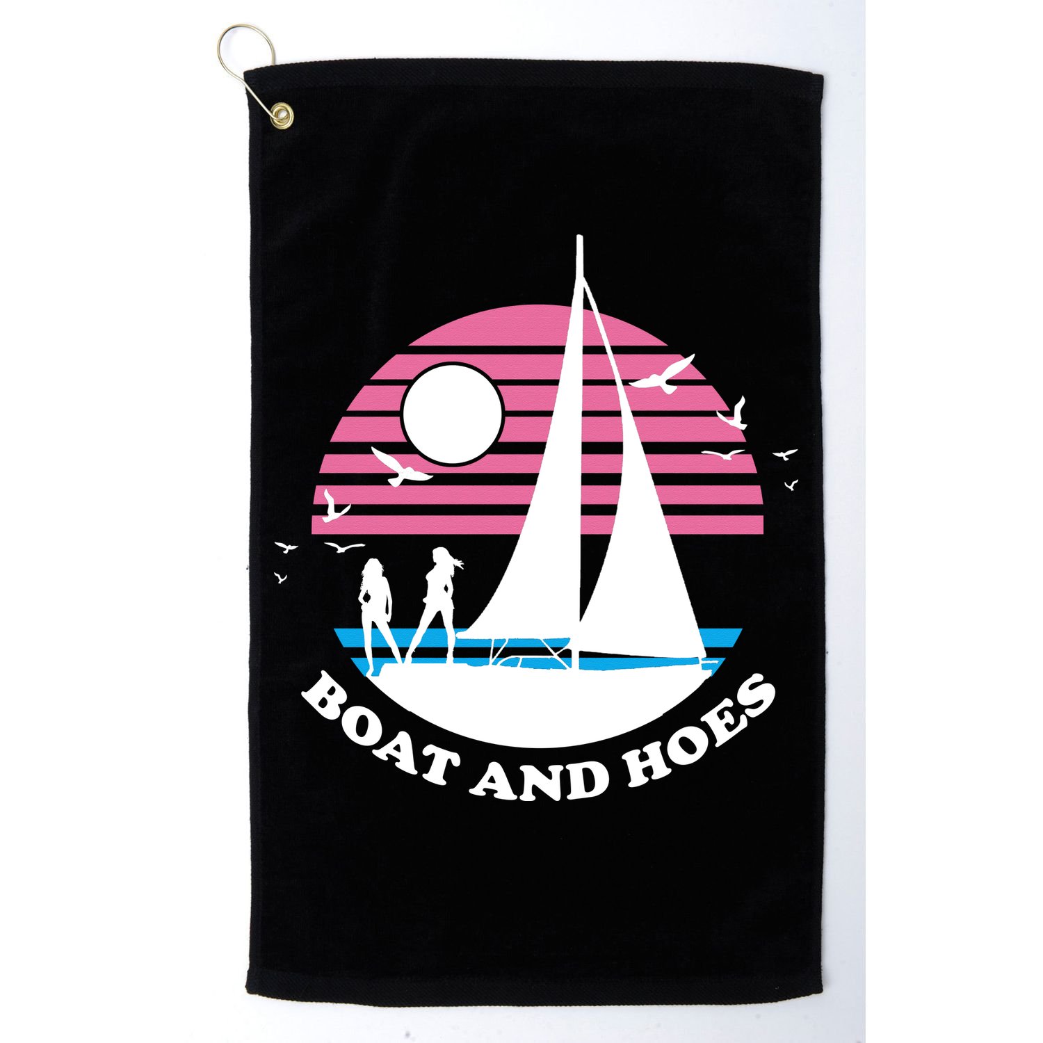 Boats And Hoes Retro Sunset Funny Golf Towel