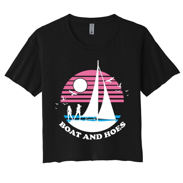 Boats And Hoes Retro Sunset Funny Crop Top