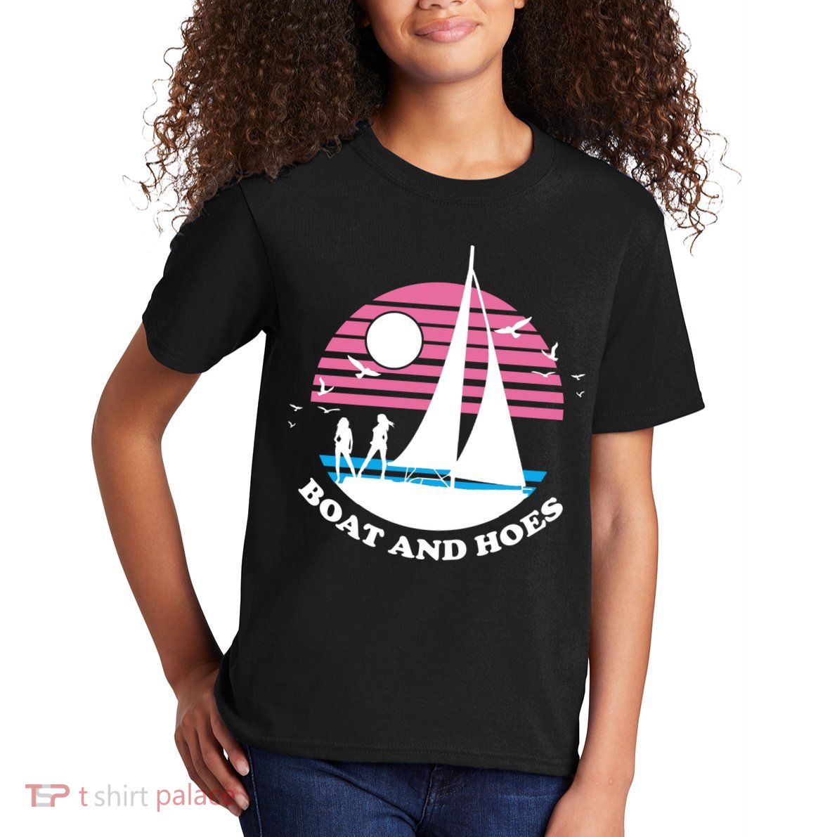 Boats And Hoes Retro Sunset Funny Kids T-Shirt