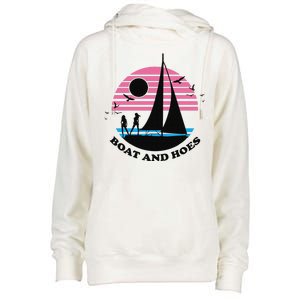 Boats And Hoes Retro Sunset Funny Womens Funnel Neck Pullover Hood