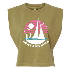 Boats And Hoes Retro Sunset Funny Garment-Dyed Women's Muscle Tee