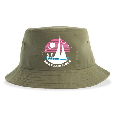 Boats And Hoes Retro Sunset Funny Sustainable Bucket Hat