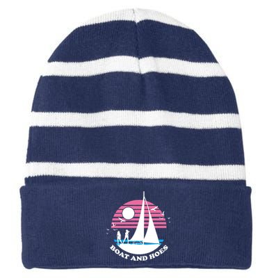 Boats And Hoes Retro Sunset Funny Striped Beanie with Solid Band