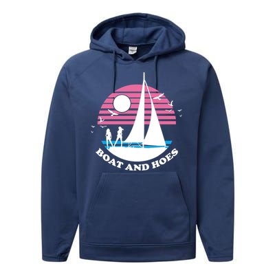 Boats And Hoes Retro Sunset Funny Performance Fleece Hoodie