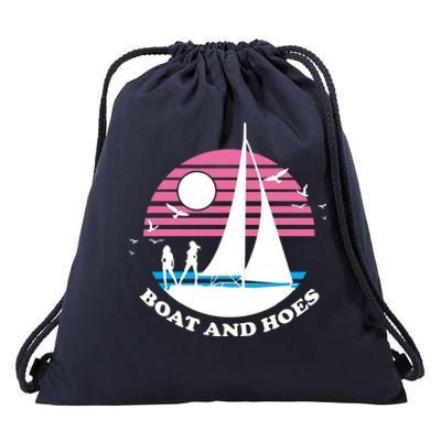 Boats And Hoes Retro Sunset Funny Drawstring Bag