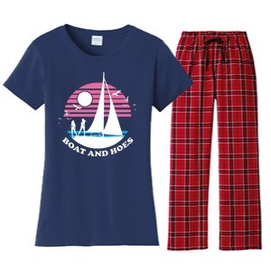 Boats And Hoes Retro Sunset Funny Women's Flannel Pajama Set