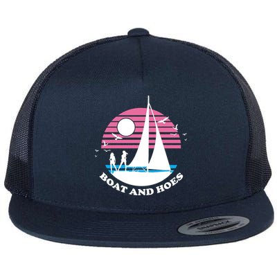 Boats And Hoes Retro Sunset Funny Flat Bill Trucker Hat