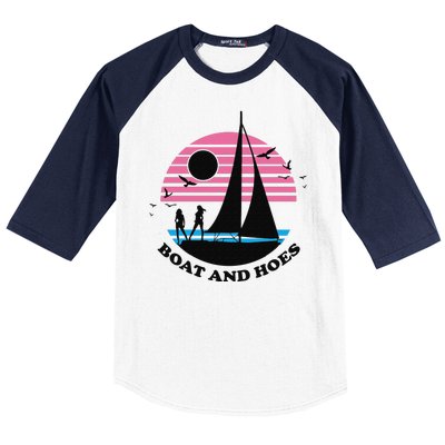 Boats And Hoes Retro Sunset Funny Baseball Sleeve Shirt