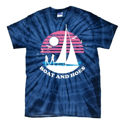 Boats And Hoes Retro Sunset Funny Tie-Dye T-Shirt