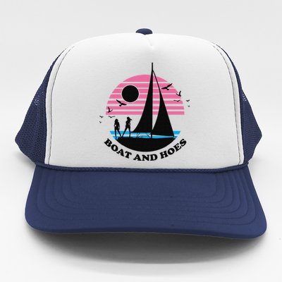 Boats And Hoes Retro Sunset Funny Trucker Hat