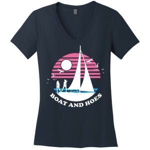 Boats And Hoes Retro Sunset Funny Women's V-Neck T-Shirt