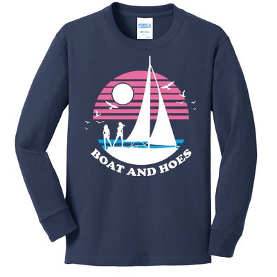 Boats And Hoes Retro Sunset Funny Kids Long Sleeve Shirt