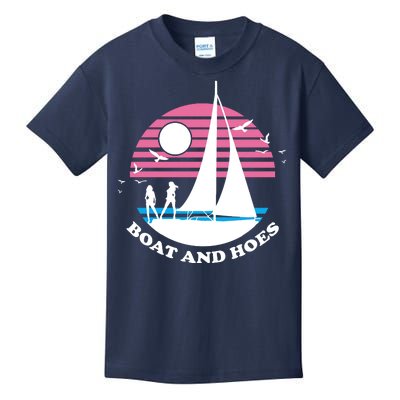 Boats And Hoes Retro Sunset Funny Kids T-Shirt