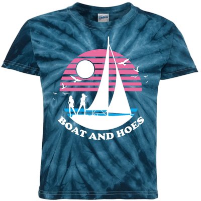 Boats And Hoes Retro Sunset Funny Kids Tie-Dye T-Shirt