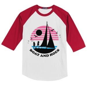 Boats And Hoes Retro Sunset Funny Kids Colorblock Raglan Jersey