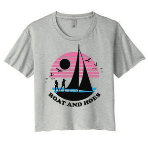 Boats And Hoes Retro Sunset Funny Women's Crop Top Tee