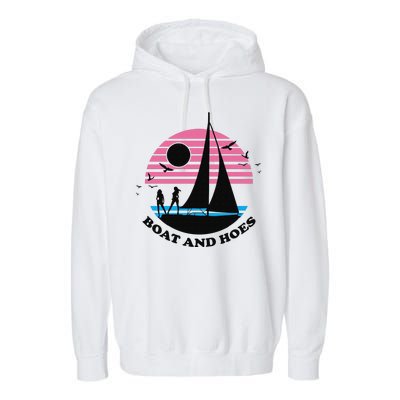 Boats And Hoes Retro Sunset Funny Garment-Dyed Fleece Hoodie