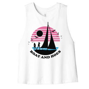 Boats And Hoes Retro Sunset Funny Women's Racerback Cropped Tank