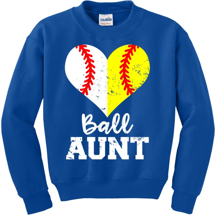 Ball Aunt Heart Funny Baseball Softball Aunt Cool Gift Kids Sweatshirt