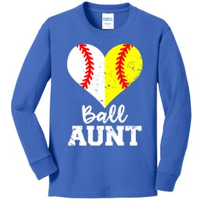 Ball Aunt Heart Funny Baseball Softball Aunt Cool Gift Kids Long Sleeve Shirt