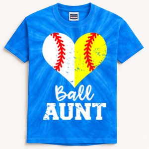 Ball Aunt Heart Funny Baseball Softball Aunt Cool Gift Kids Tie-Dye T-Shirt