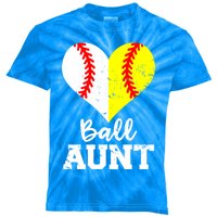 Ball Aunt Heart Funny Baseball Softball Aunt Cool Gift Kids Tie-Dye T-Shirt