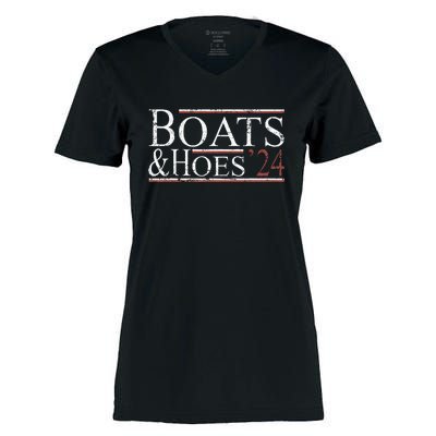 Boats And Hoes 2024 Political Election Women's Momentum V-Neck T-Shirt