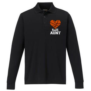 Ball Aunt Heart Funny Basketball Aunt Gift Performance Long Sleeve Polo