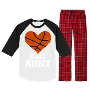 Ball Aunt Heart Funny Basketball Aunt Gift Raglan Sleeve Pajama Set