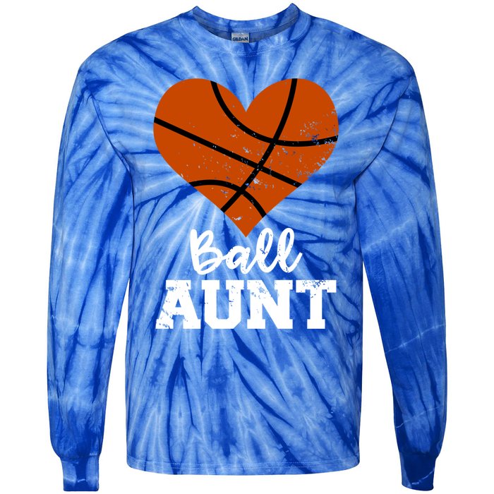 Ball Aunt Heart Funny Basketball Aunt Gift Tie-Dye Long Sleeve Shirt