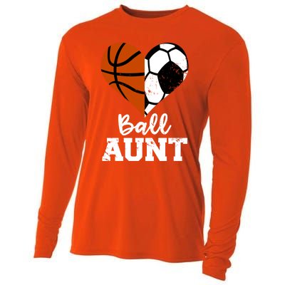 Ball Aunt Heart Funny Soccer Basketball Aunt Gift Cooling Performance Long Sleeve Crew