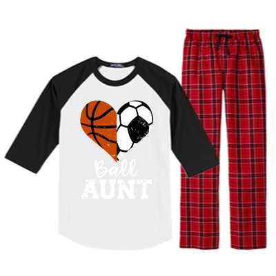 Ball Aunt Heart Funny Soccer Basketball Aunt Gift Raglan Sleeve Pajama Set