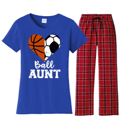 Ball Aunt Heart Funny Soccer Basketball Aunt Gift Women's Flannel Pajama Set