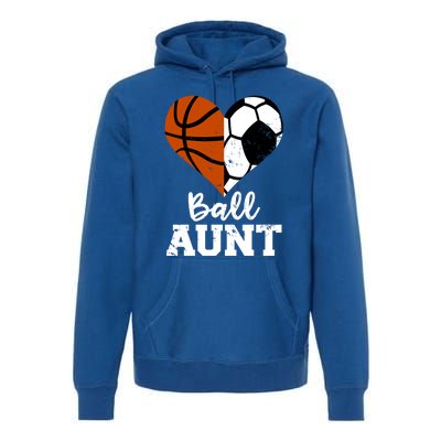 Ball Aunt Heart Funny Soccer Basketball Aunt Gift Premium Hoodie