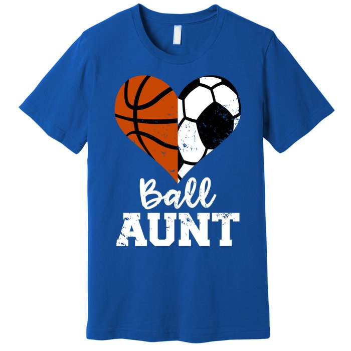 Ball Aunt Heart Funny Soccer Basketball Aunt Gift Premium T-Shirt