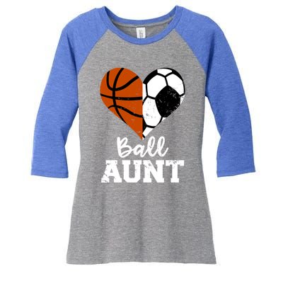 Ball Aunt Heart Funny Soccer Basketball Aunt Gift Women's Tri-Blend 3/4-Sleeve Raglan Shirt