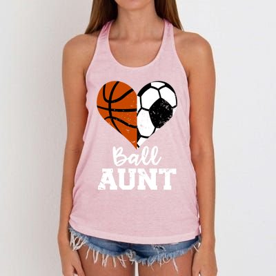 Ball Aunt Heart Funny Soccer Basketball Aunt Gift Women's Knotted Racerback Tank