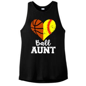 Ball Aunt Heart Funny Softball Basketball Aunt Gift Ladies PosiCharge Tri-Blend Wicking Tank