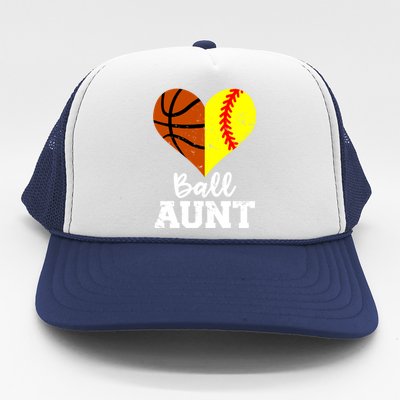 Ball Aunt Heart Funny Softball Basketball Aunt Gift Trucker Hat