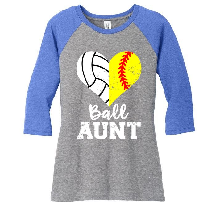 Ball Aunt Heart Funny Softball Volleyball Aunt Gift Women's Tri-Blend 3/4-Sleeve Raglan Shirt