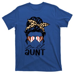 Ball Aunt Heart Messy Bun Football Baseball Aunt Funny Gift T-Shirt