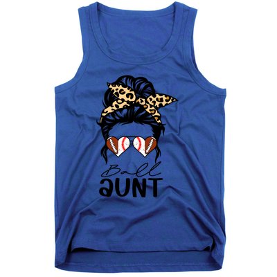 Ball Aunt Heart Messy Bun Football Baseball Aunt Funny Gift Tank Top